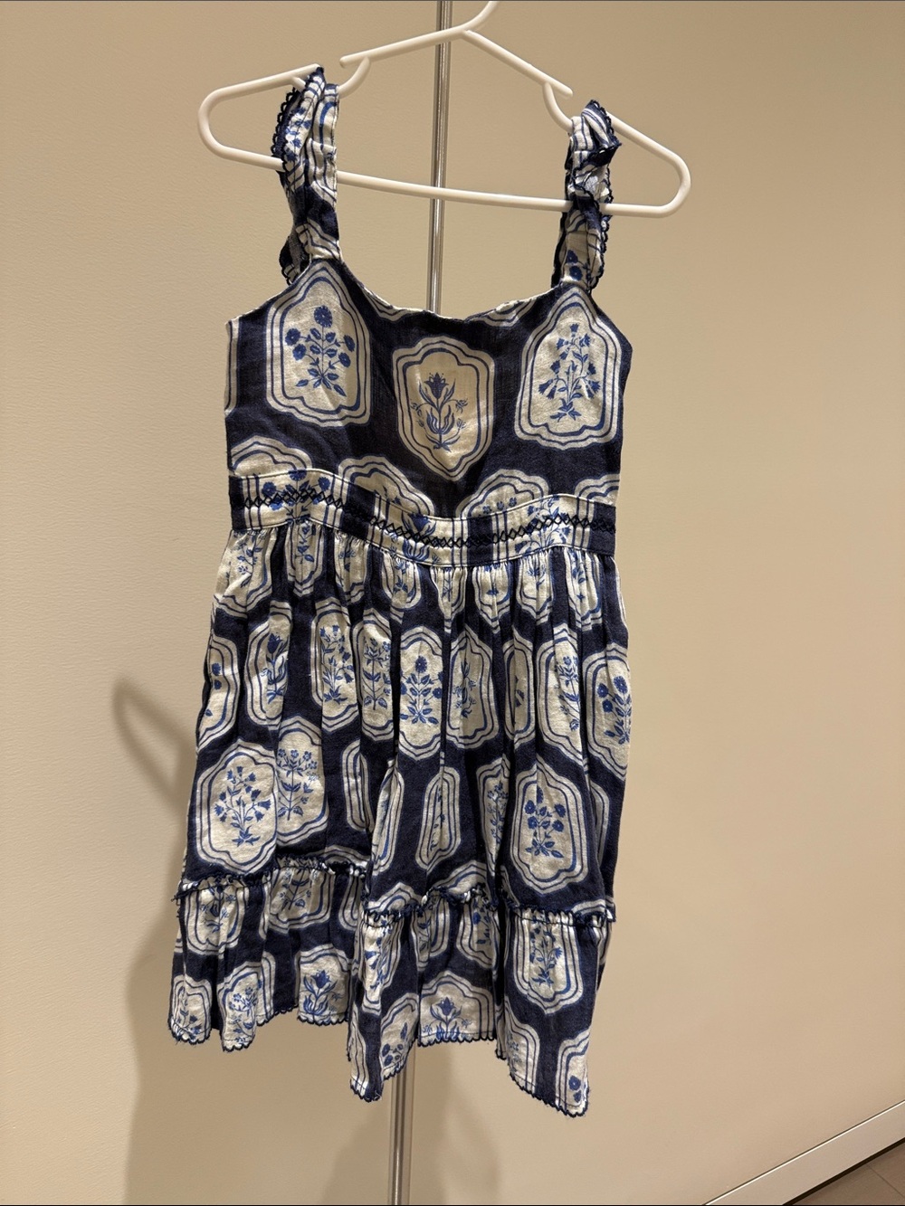 Agua Bendita Navy and White Floral Tiered Dress